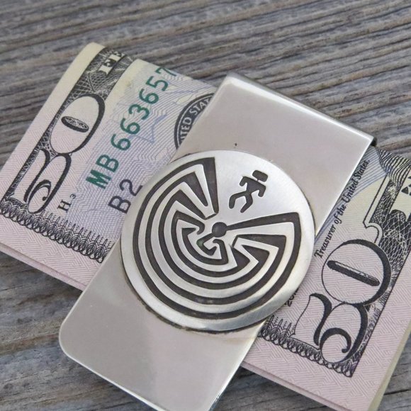 Native American Navajo Man in the Maze Sterling Silver Handmade Money Clip - Picture 8 of 9